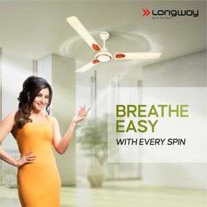Longway Kiger P1 1200 mm/48 inch Ultra High Speed 3 Blade Anti-Dust Decorative Star Rated Ceiling Fan (Ivory)