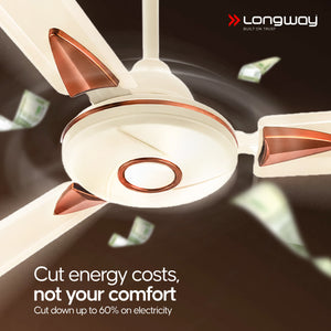 Longway Aero 1200 mm BLDC Ceiling Fan with Remote Control | BEE 5 Star Rated Energy Efficient | Ultra High Speed 3 Blade Anti-Dust Decorative Ceiling Fan