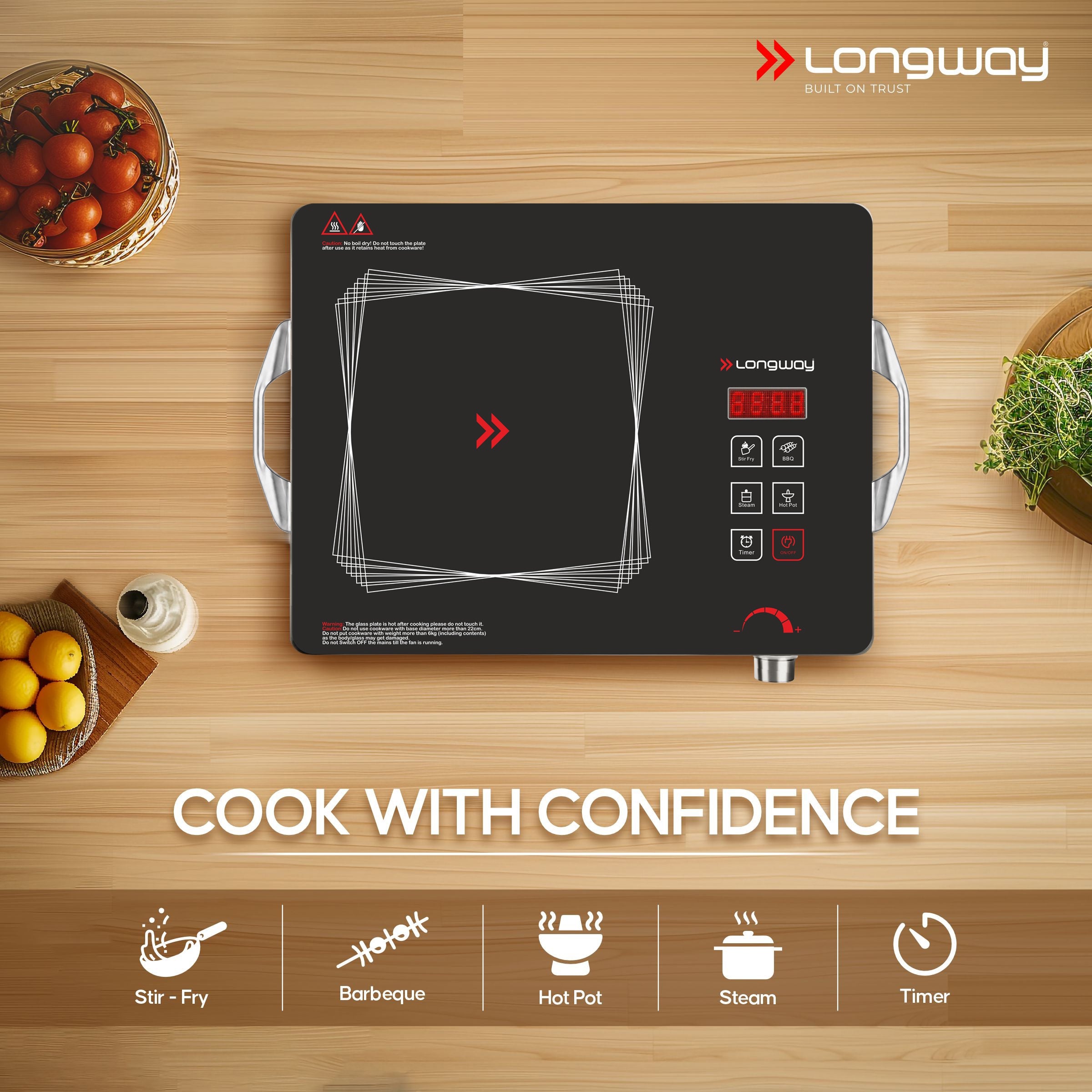 Longway Infralite Pro ICT 2200 W Infrared Cooktop with Free Stainless Steel Grill | Auto Shut Off & Overheat Protection