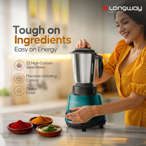 Longway Super Pro Juicer Mixer Grinder | Up to 500 - 750 Watt Max Output Powerful Motor | for Grinding, Mixing, Juicing | 2 Year Warranty