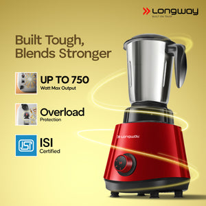 Longway Super Pro Juicer Mixer Grinder | Up to 500 - 750 Watt Max Output Powerful Motor | for Grinding, Mixing, Juicing | 2 Year Warranty