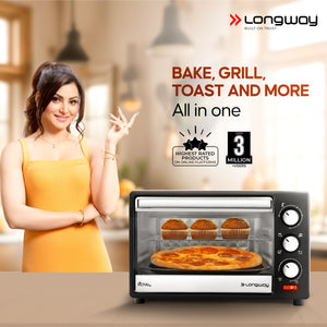 Longway Royal Plus OTG 25 Ltr Oven Toaster Griller with Multiple Heating Modes | Temperature Timer Control for Baking Pizza, Cake, Grilling Chicken & Toasting Bread|1 Year Warranty (1280W, Silver)