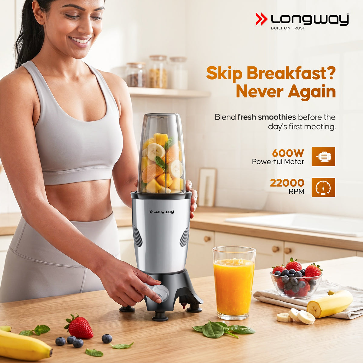 Longway Blixa Nutri Blender 600 W Bullet Mixer Grinder & Smoothie Maker with Stainless Steel Blades & ABS Plastic Body | 22000 RPM | 3 Years Warranty