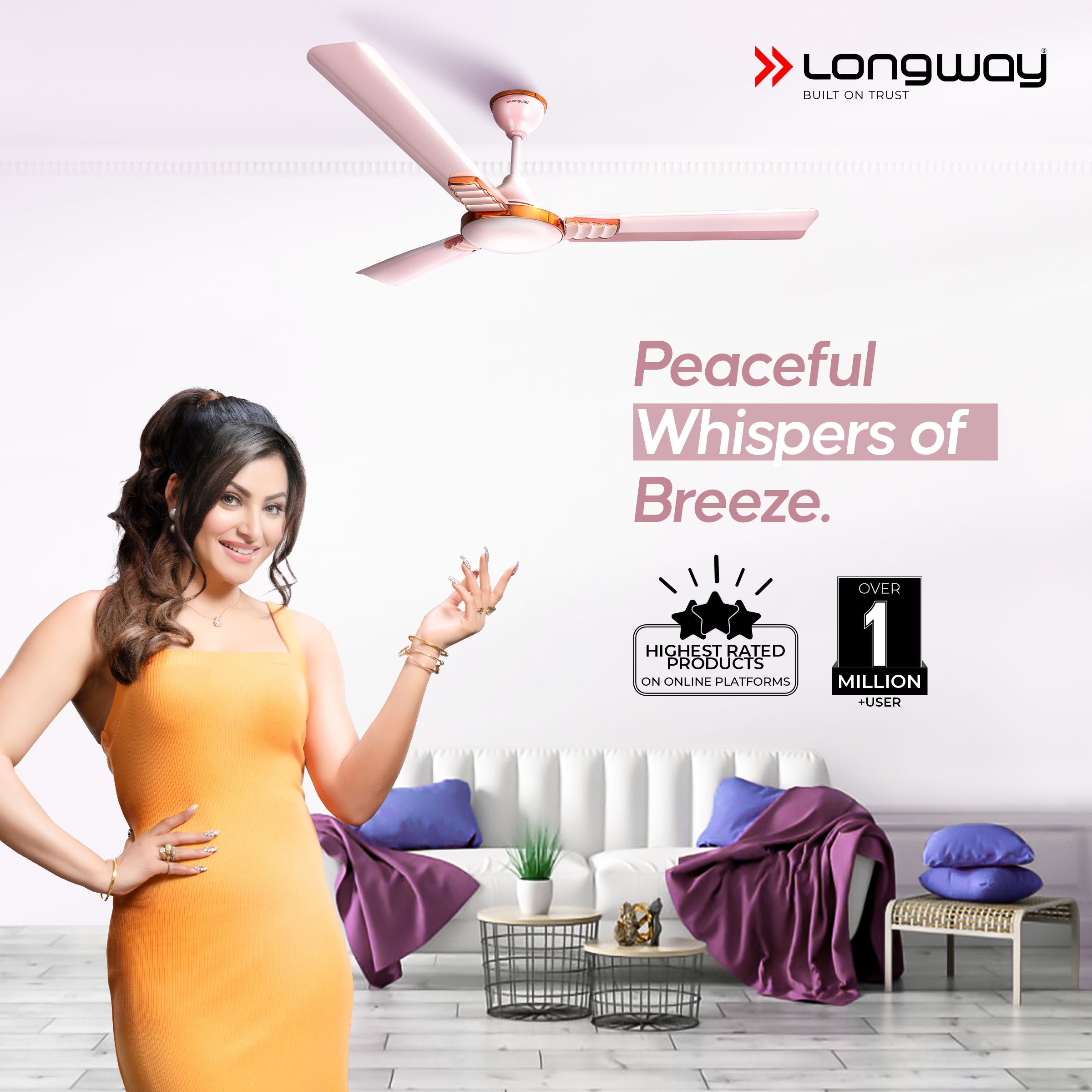 Longway Wave P1 1200 mm/48 inch Ultra High Speed 3 Blade Anti-Dust Decorative Ceiling Fan (Pack of 1)