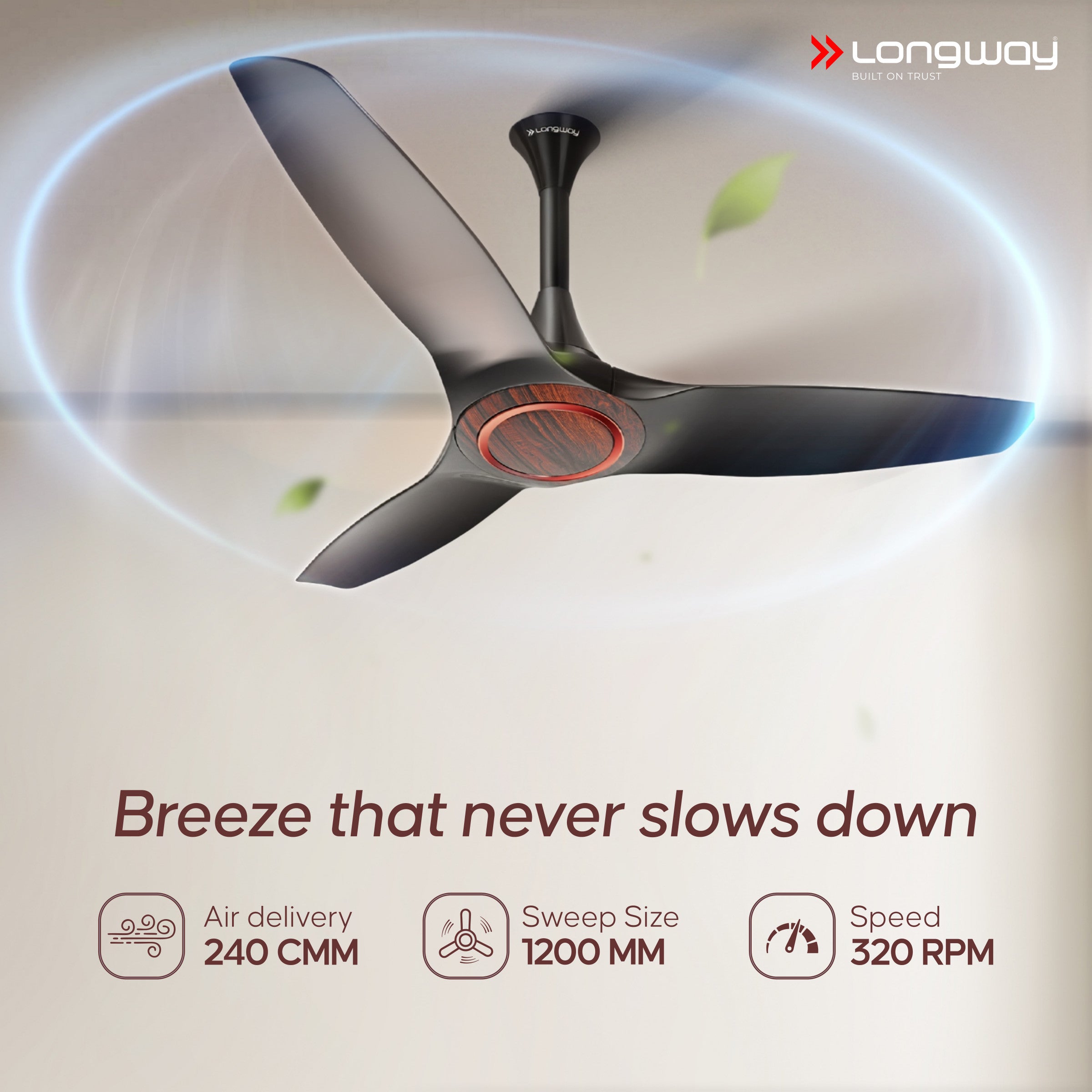 Longway Glideon 1200mm BLDC Ceiling Fan with Remote Control | Premium Look with Ultra Silent Performance | ABS Blade & Body | BEE 5 Star Rated | Anti-Dust Decorative Ceiling Fan | 5 Years Warranty