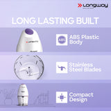 Longway Choppy 400 Watts Electric Vegetable Chopper with Stainless Steel Blades | Chopper, Cutter, Mince, Dice, Whisk Blend | 1 Year Warranty (800 ml, Purple)