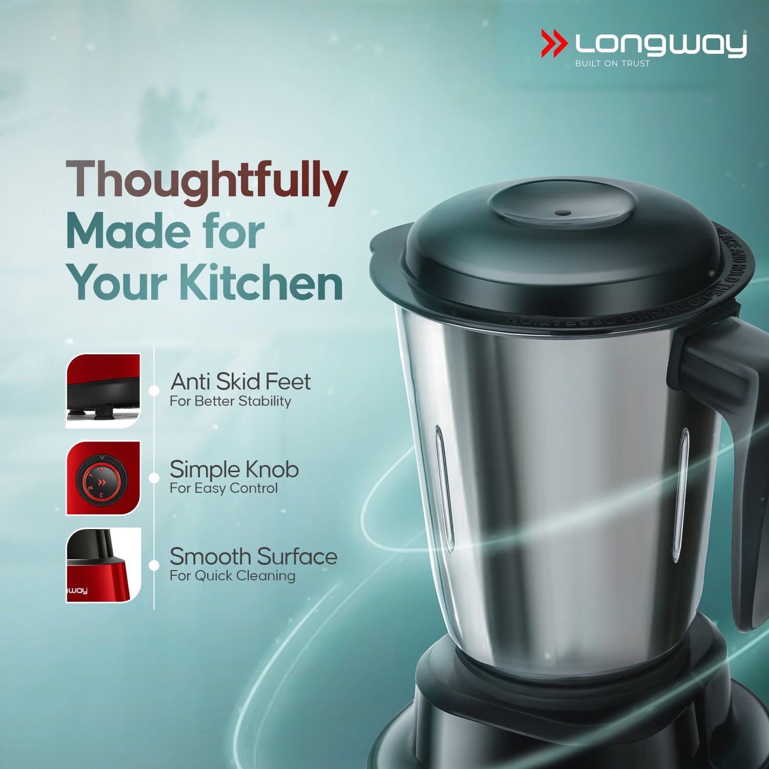 Longway Super Pro Juicer Mixer Grinder | Up to 500 - 750 Watt Max Output Powerful Motor | for Grinding, Mixing, Juicing | 2 Year Warranty