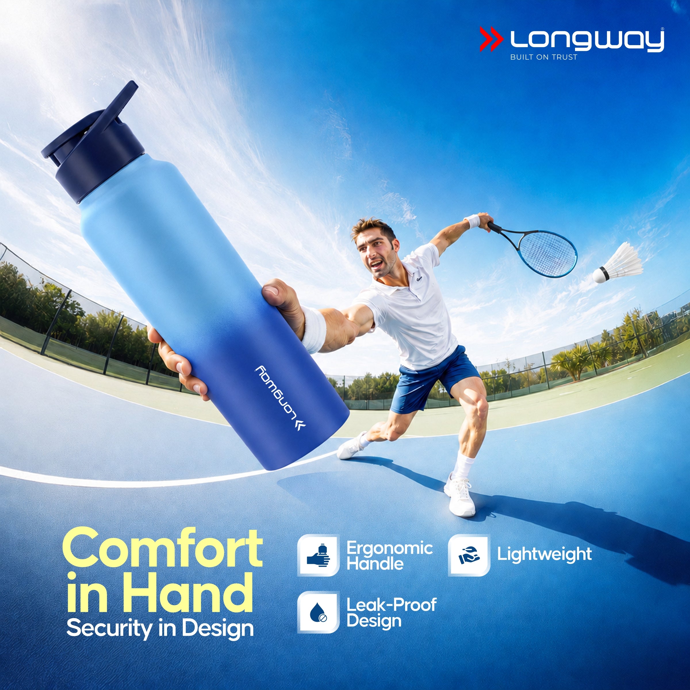 Longway Rush 1 Ltr Stainless Steel Water Bottle | Leak-Proof & Rust-Free Design | Perfect for School, Office, Home, Gym, Travel & Ideal for Men, Women & Kids (1000 ml)