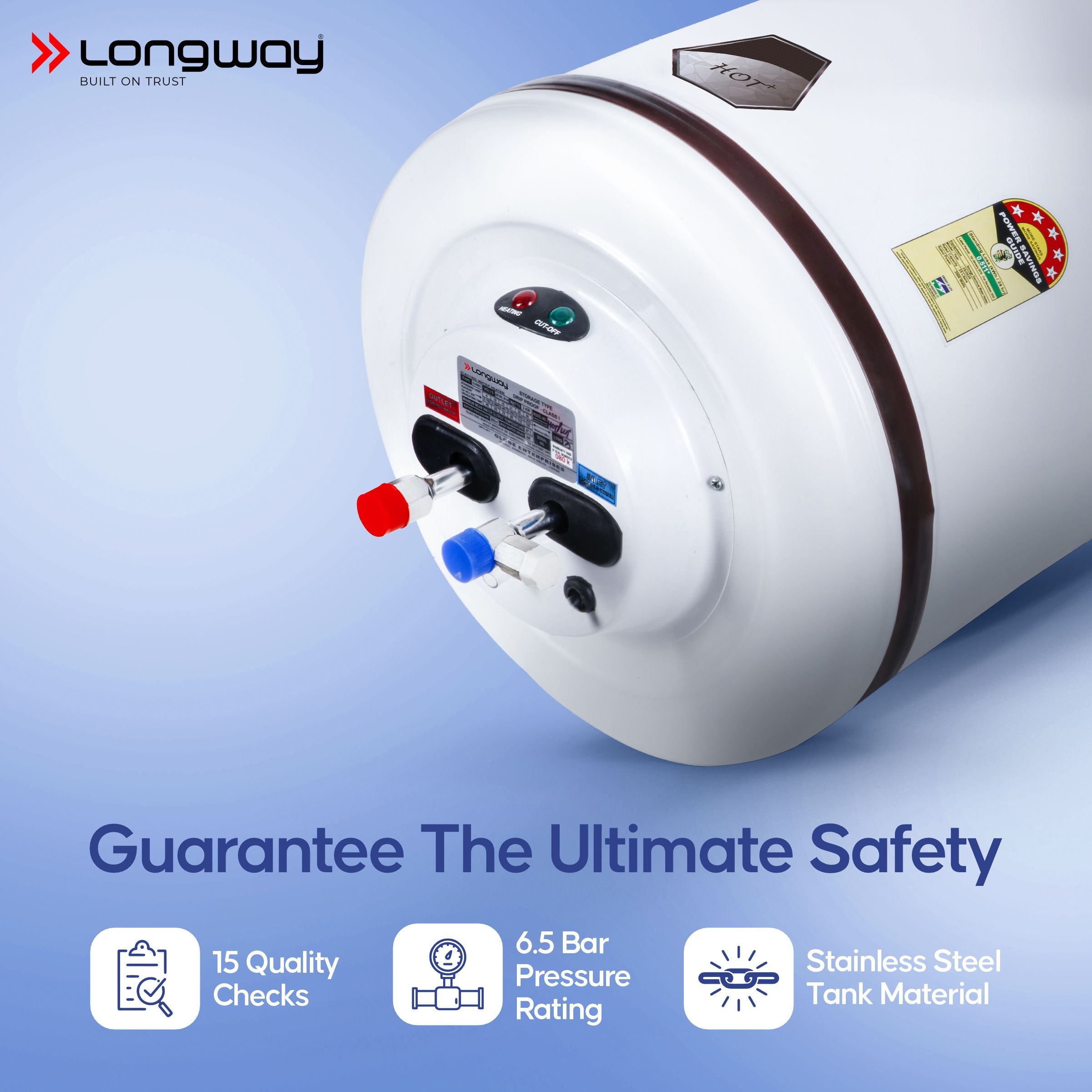 Longway Hotplus 15 Ltr 5 Star Rated Automatic Storage Water for Home, Water Geyser, Water Heater, Electric Geyser with Multiple Safety System & Anti-Rust Coating | 1-Year Warranty | (Off-White, 15 Ltr)