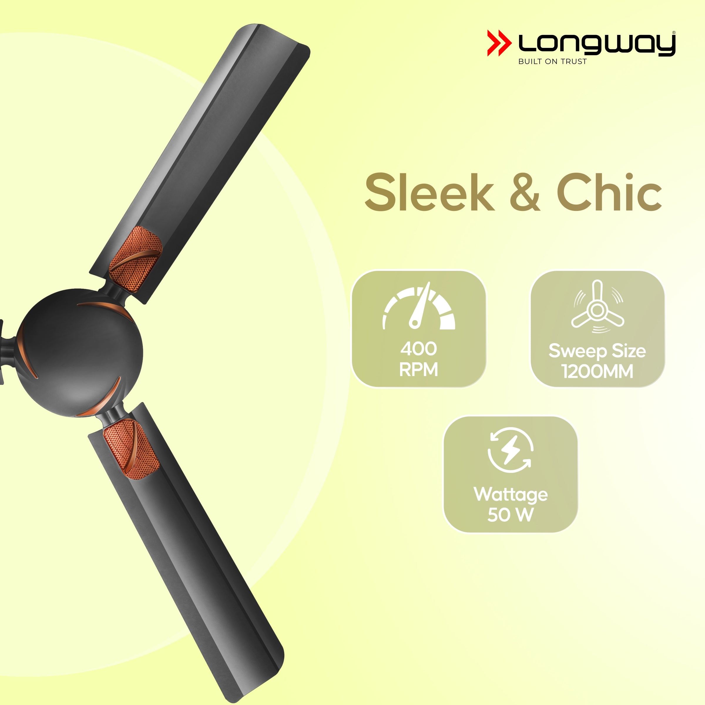 Longway Creta P1 1200 mm/48 inch Ultra High Speed 3 Blade Anti-Dust Decorative Star Rated Ceiling Fan