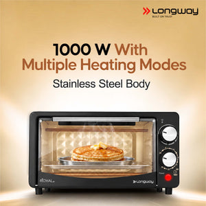 Longway Royal Plus OTG 12L Oven Toaster Griller with Multiple Heating Modes | Temperature Timer Control for Baking Pizza, Cake, Grilling Chicken & Toasting Bread | 2 Years Warranty (1000W)