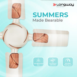 Longway Creta P1 600 mm/24 inch Ultra High Speed 4 Blade Anti-Dust Decorative Star Rated Ceiling Fan