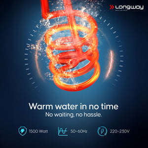 Longway LWIR01 1500 Watt Immersion Rod, Water Heater with Waterproof & Shockproof Protection ISI Certified | 2 Years Warranty (White)