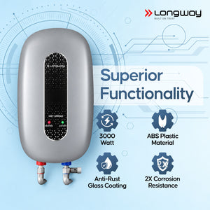 Longway Hotspring 3 ltr Automatic Instant Water Heater with Multiple Safety System & Rust-Proof ABS Body, 3 Ltr