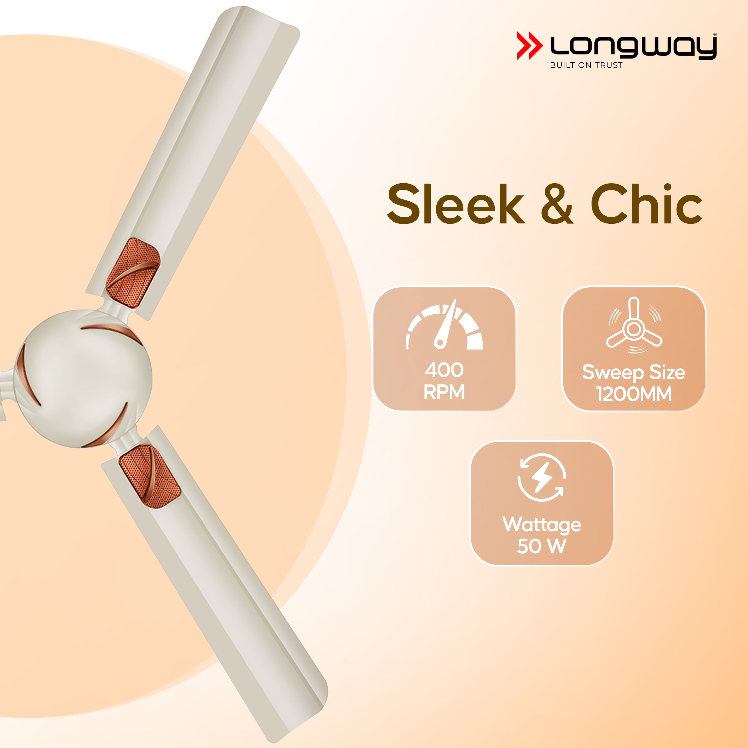 Longway Creta P1 1200 mm/48 inch Ultra High Speed 3 Blade Anti-Dust Decorative Star Rated Ceiling Fan