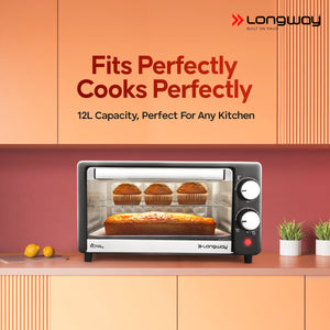 Longway Royal Plus OTG 12 Ltr Oven Toaster Griller with Multiple Heating Modes | Temperature Timer Control for Baking Pizza, Cake, Grilling Chicken & Toasting Bread|1 Year Warranty (800W, Silver)