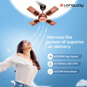 Longway Creta P1 600 mm/24 inch Ultra High Speed 4 Blade Anti-Dust Decorative Star Rated Remote Controlled Ceiling Fan
