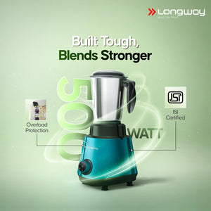 Longway Super Pro Juicer Mixer Grinder | Up to 500 - 750 Watt Max Output Powerful Motor | for Grinding, Mixing, Juicing | 2 Year Warranty