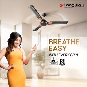 Longway Kiger P2 1200 mm/48 inch Ultra High Speed 3 Blade Anti-Dust Decorative Star Rated Ceiling Fan (Smoked Brown, Pack of 2)