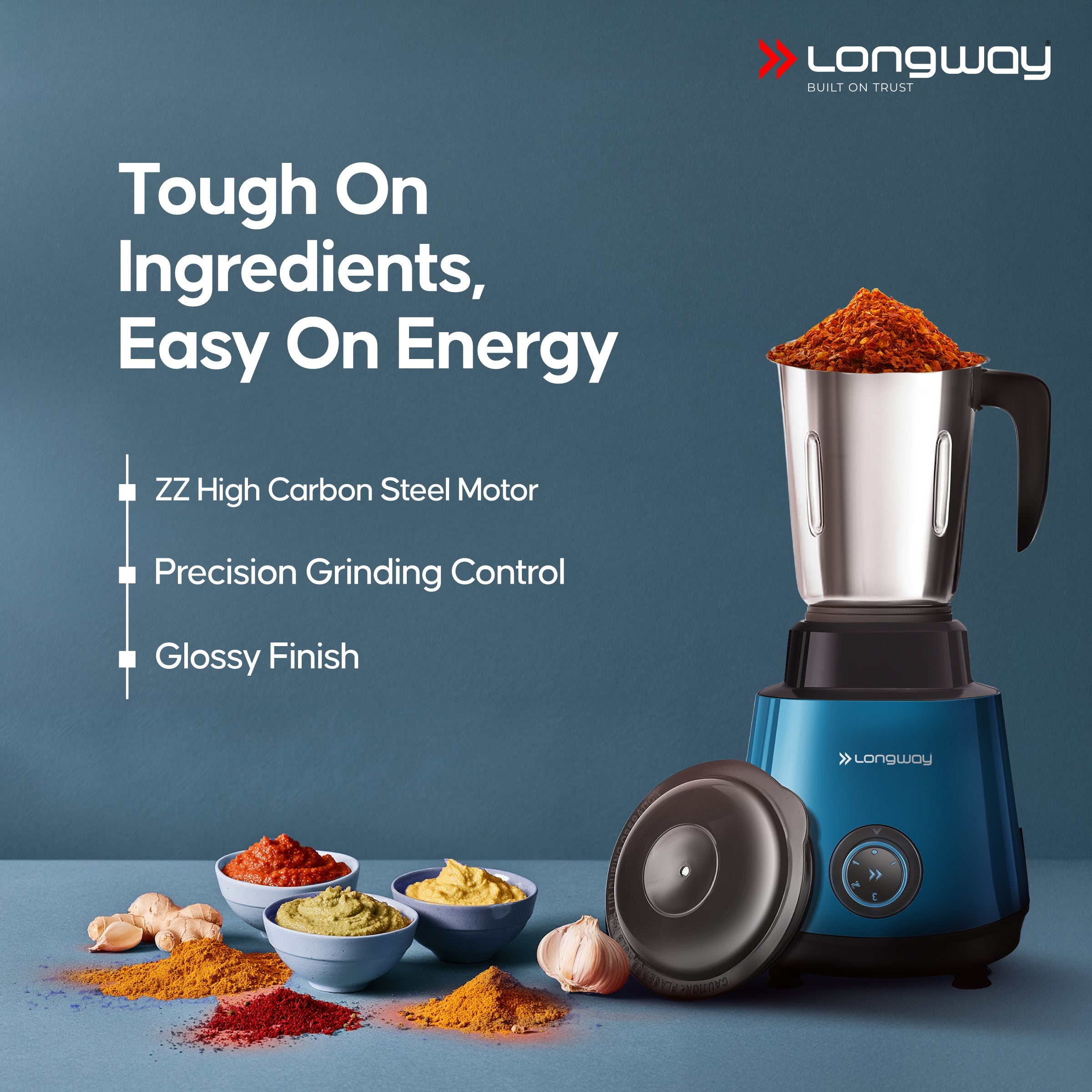 Longway Super Pro Juicer Mixer Grinder | Up to 500 - 750 Watt Max Output Powerful Motor | for Grinding, Mixing, Juicing | 2 Year Warranty