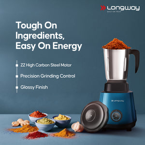 Longway Super Pro Juicer Mixer Grinder | Up to 500 - 750 Watt Max Output Powerful Motor | for Grinding, Mixing, Juicing | 2 Year Warranty