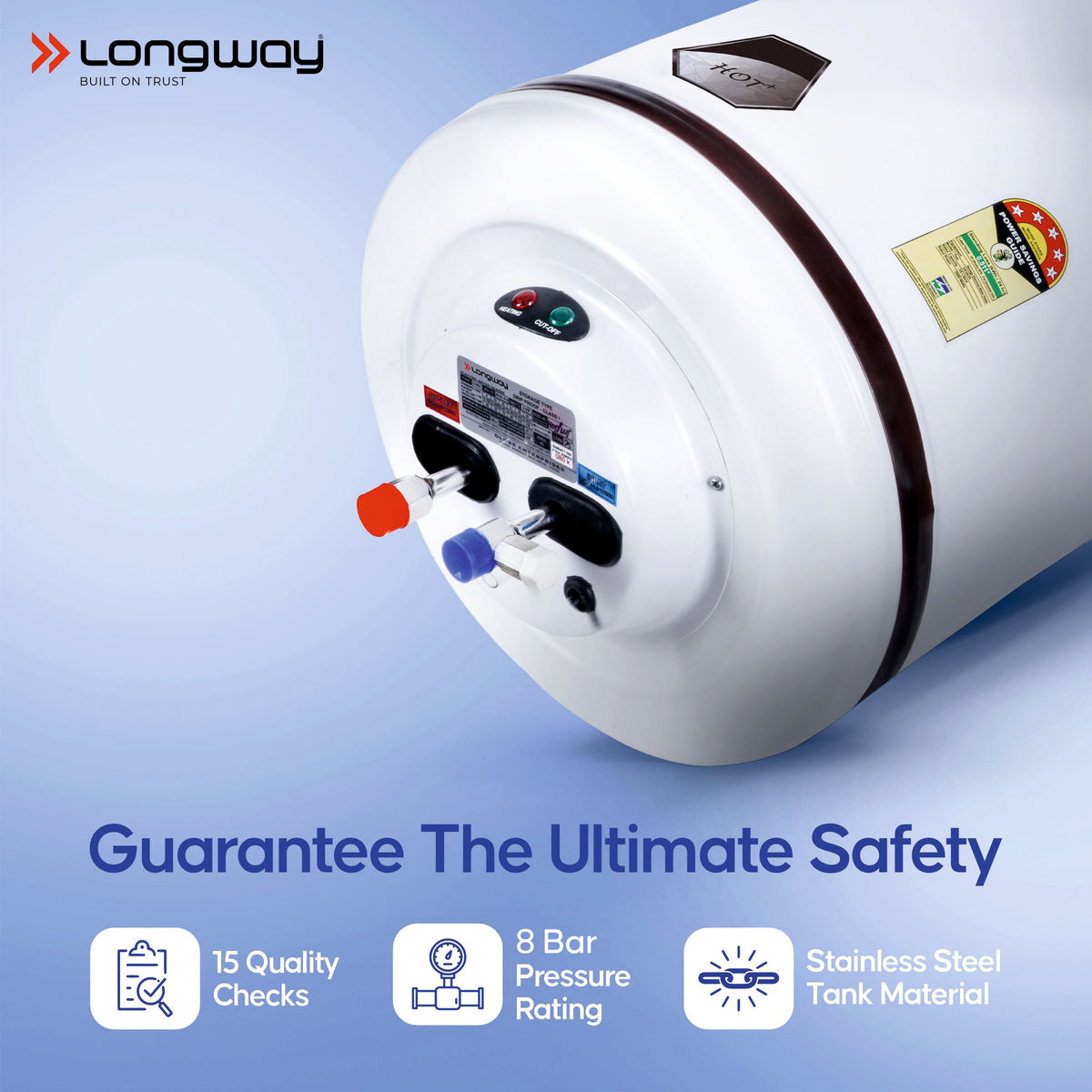 Longway Hot Plus 10 Ltr 5 Star Rated Automatic Storage Water Heater for Home, Water Geyser, Electric Geyser with Multiple Safety System & Anti-Rust Coating (Ivory, 10 Ltr)