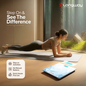 Longway Weight Machine for Home | Digital Bathroom Scale for Human Body Weight Measurement | Extra Thick Tempered Glass with LCD Display (36 Months Warranty | Max Weight 180Kgs | Sapphire)