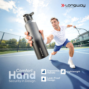 Longway Rush 1 Ltr Stainless Steel Water Bottle | Leak-Proof & Rust-Free Design | Perfect for School, Office, Home, Gym, Travel & Ideal for Men, Women & Kids (1000 ml)