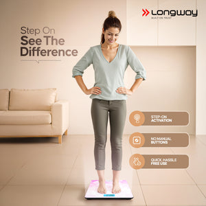Longway Weight Machine for Home | Digital Bathroom Scale for Human Body Weight Measurement | Extra Thick Tempered Glass with LCD Display (36 Months Warranty | Max Weight 180Kgs | Sapphire)