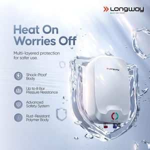 Longway Zyro 5.5 Ltr 5 Star Rated Instant Water Heater for Home with Advanced Multi-Layered Safety System & Anti-Rust Coating |Suitable for Kitchen & Bathroom | 5 Year Warranty on Tank (5.5 Ltr)