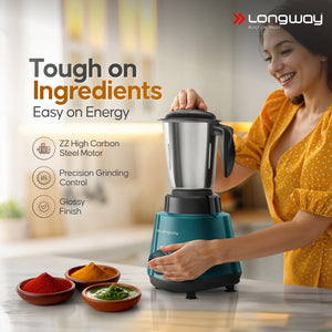 Longway Super Pro Juicer Mixer Grinder | Up to 500 - 750 Watt Max Output Powerful Motor | for Grinding, Mixing, Juicing | 2 Year Warranty