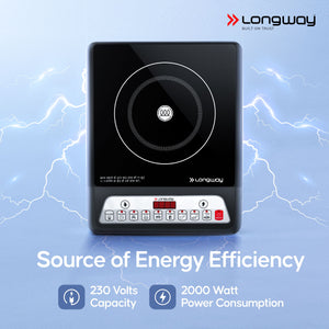 Longway Elite Plus IC 2000 Watt Induction Cooktop with Auto Shut-Off & Over-Heat Protection With 8 Cooking Mode & BIS Approved | 1-Year Warranty | (Black, Push Button)