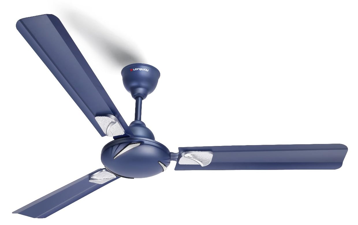 Longway Creta P1 1200 mm/48 inch Ultra High Speed 3 Blade Anti-Dust Decorative Star Rated Ceiling Fan (Silver Blue, Pack of 1)