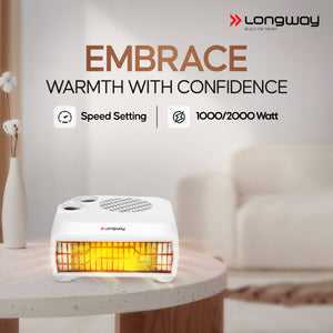 Longway Thermora 2000/1000 W Fan Room Heater with ISI Approved | 1 Year Warranty (White)