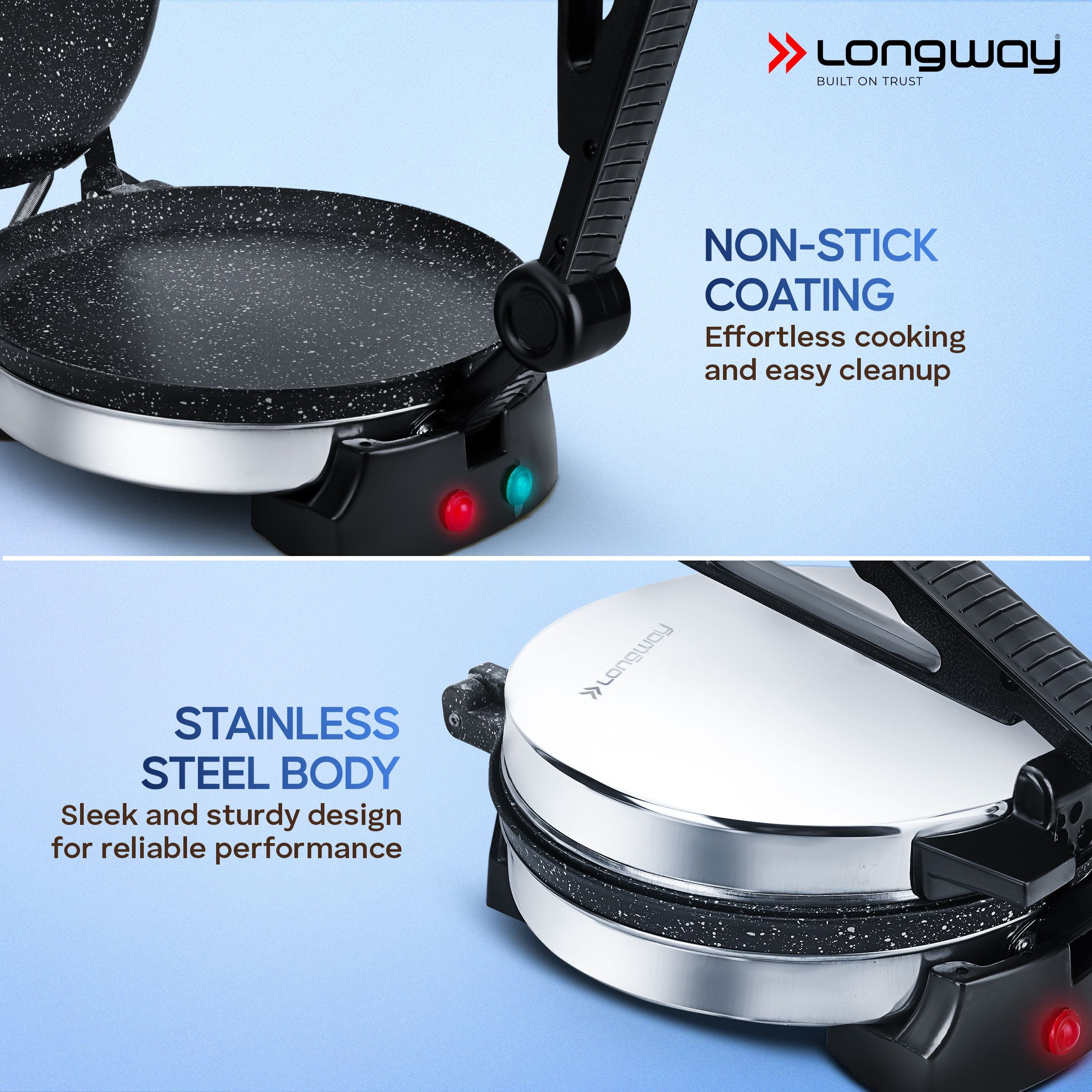 Longway Automatic Electric Roti Maker | Non-Stick Stainless Steel Press for Roti, Chapati & Parathas Multipurpose | 1 Year Warranty (1000 W, Silver)