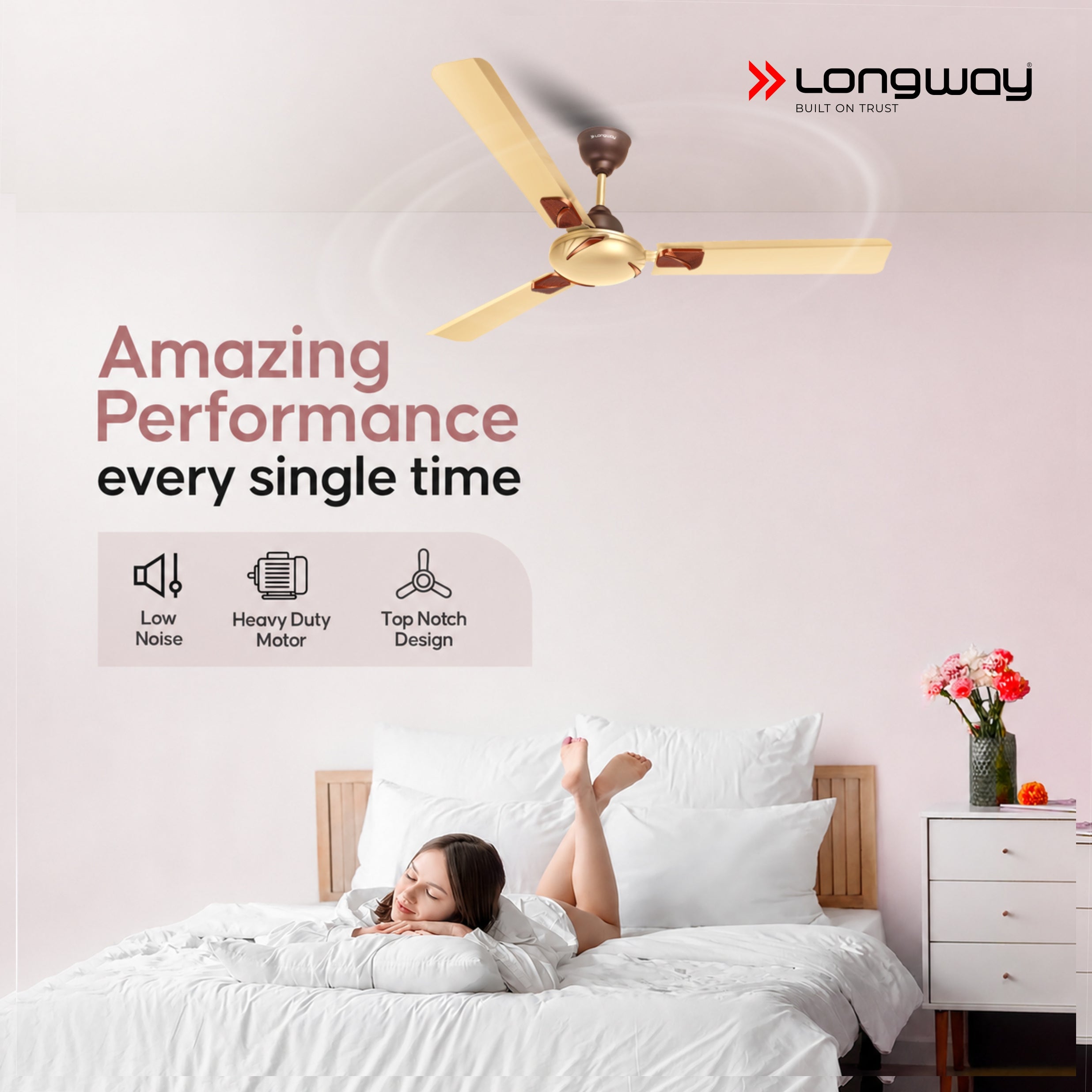Longway Creta P1 1200 mm/48 inch Remote Controlled 3 Blade Anti-Dust Decorative Star Rated Ceiling Fan