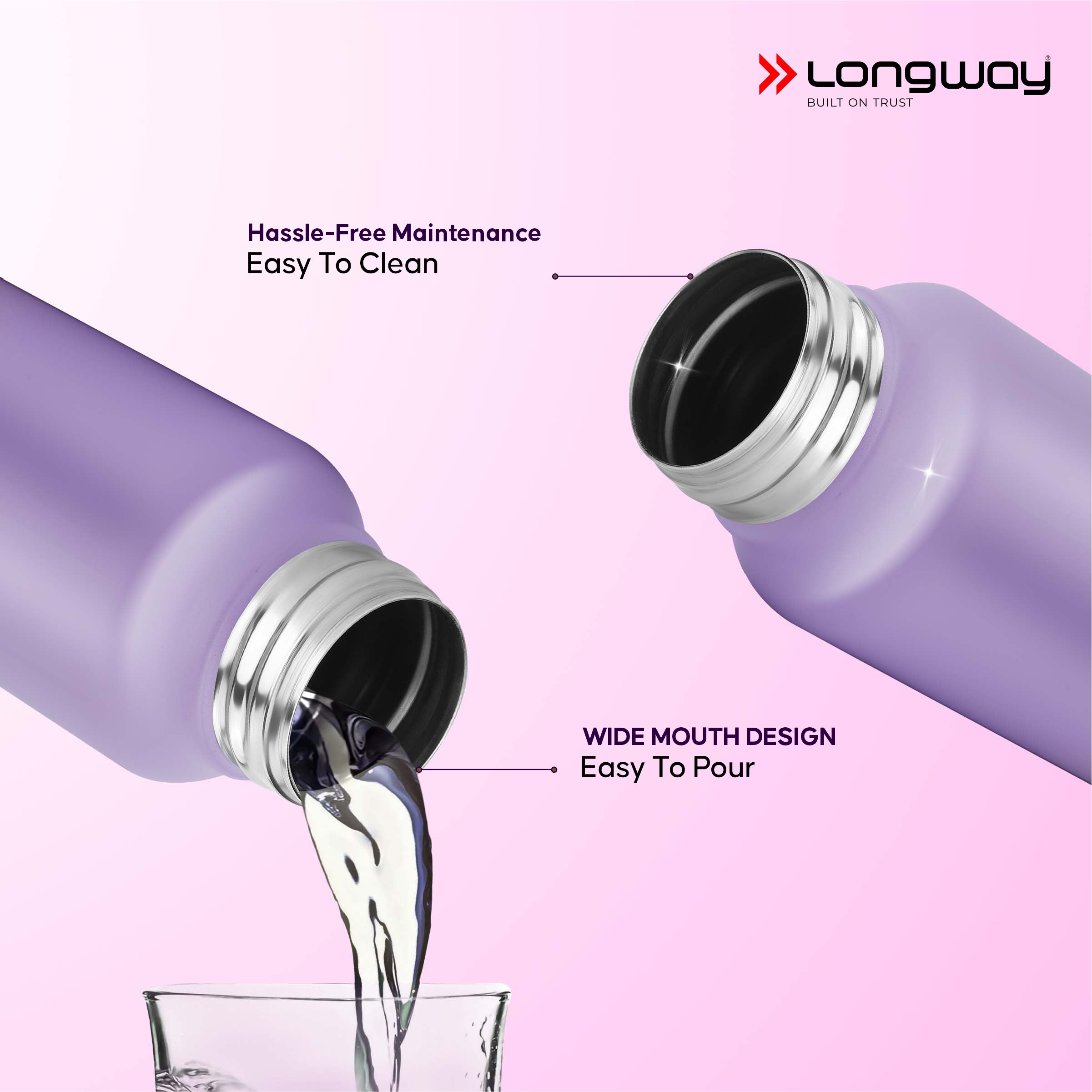 Longway Rush 1 Ltr Stainless Steel Water Bottle | Leak-Proof & Rust-Free Design | Perfect for School, Office, Home, Gym, Travel & Ideal for Men, Women & Kids (1000 ml)