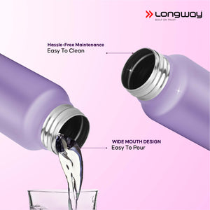Longway Rush 1 Ltr Stainless Steel Water Bottle | Leak-Proof & Rust-Free Design | Perfect for School, Office, Home, Gym, Travel & Ideal for Men, Women & Kids (1000 ml)