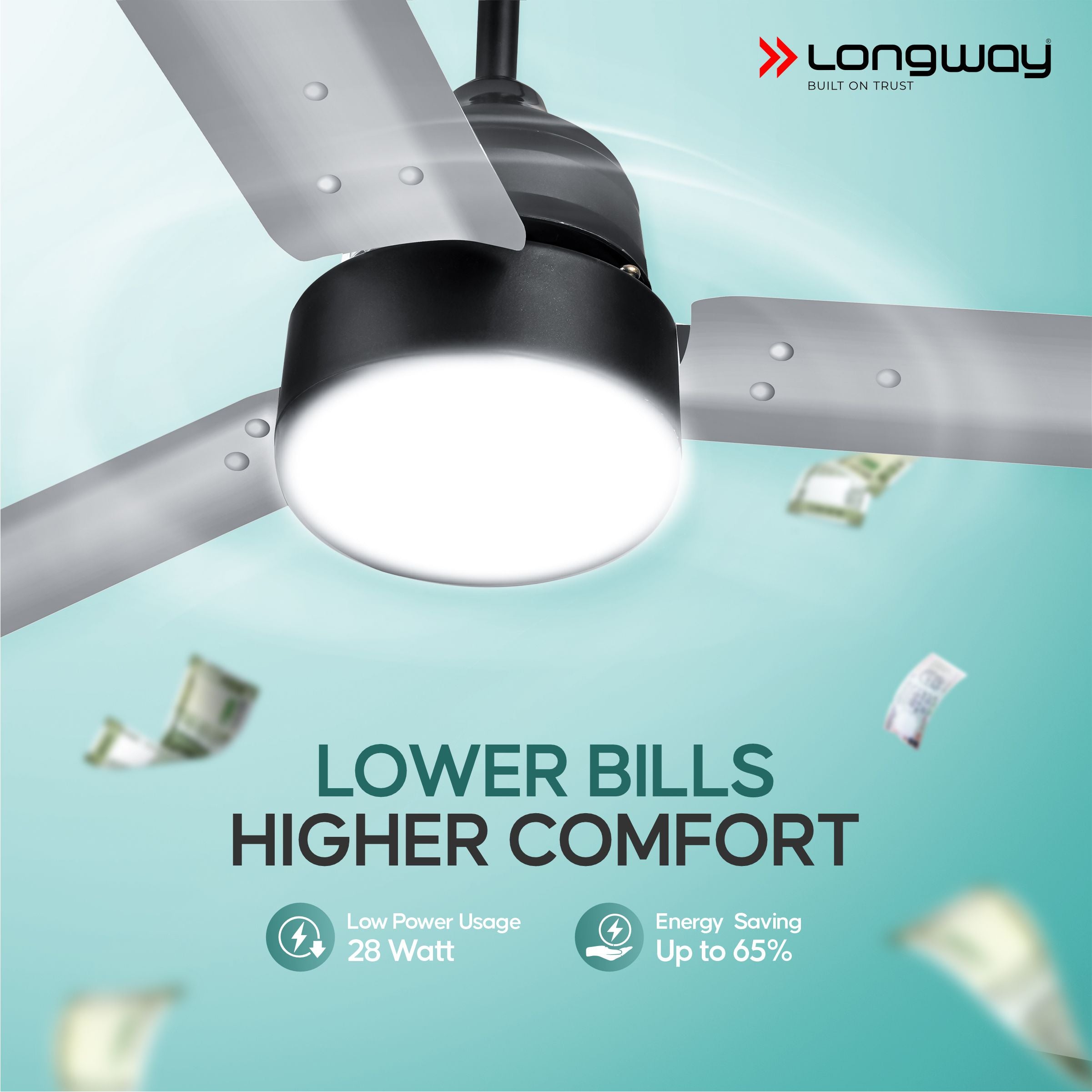 Longway Luminair 1200 mm BLDC Ceiling Fan with Remote Control | BEE 5 Star Rated Energy Efficient | Ultra High Speed 3 Blade Anti-Dust Decorative Ceiling Fan | 5 Years Warranty (Gray, Pack of 1)