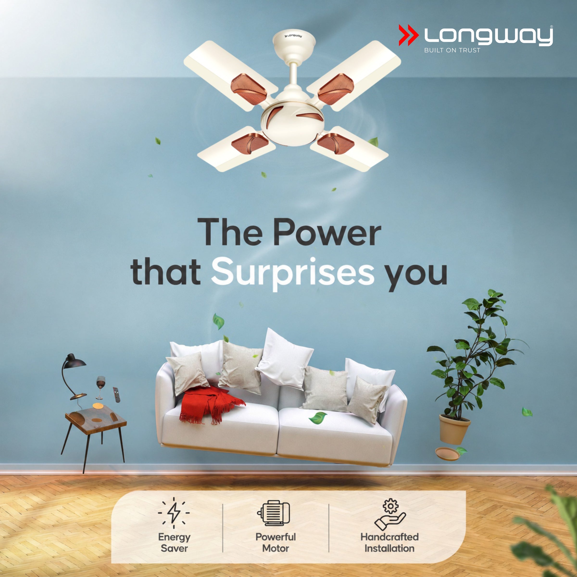 Longway Creta P1 600 mm/24 inch Ultra High Speed 4 Blade Anti-Dust Decorative Star Rated Ceiling Fan