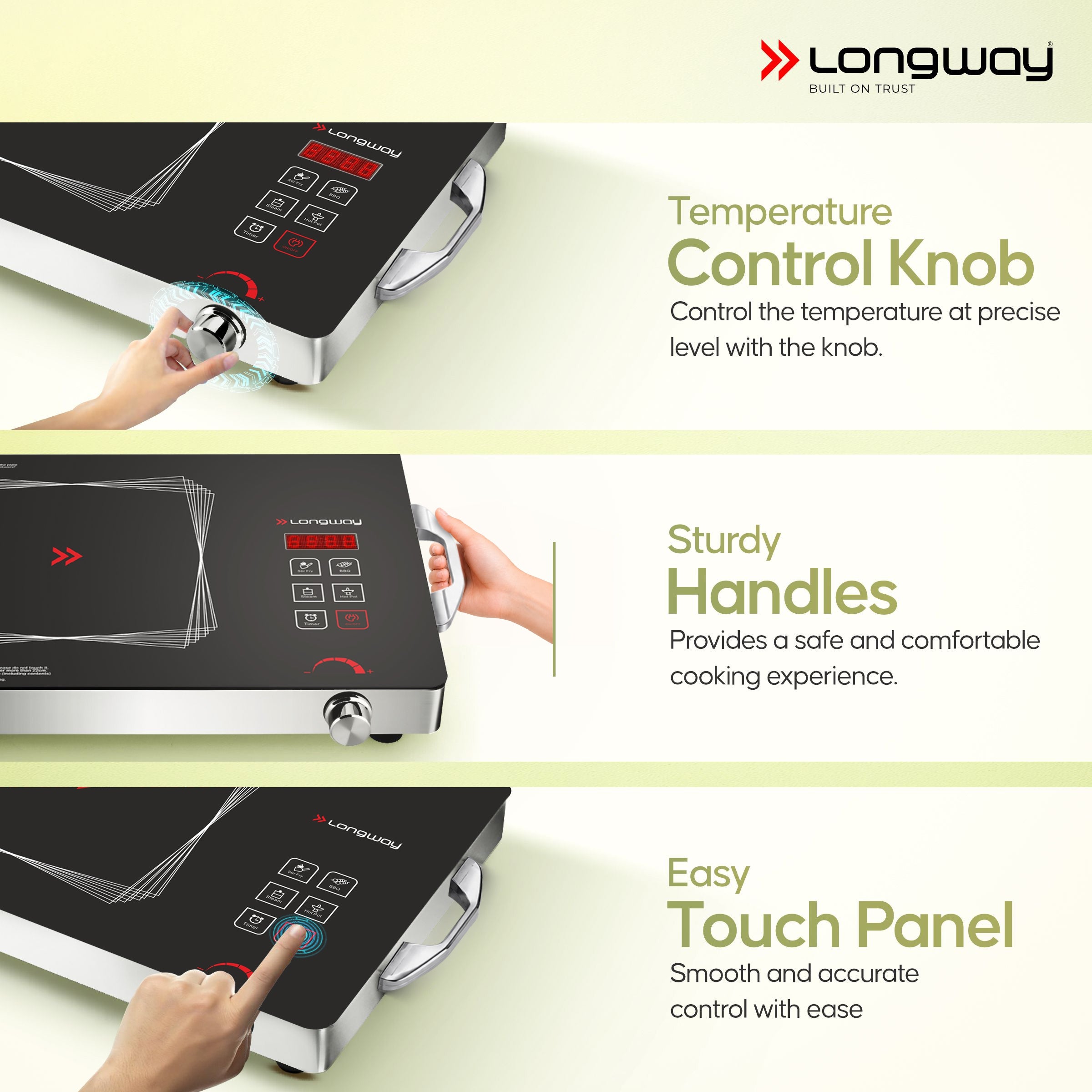 Longway Infralite Pro ICT 2200 W Infrared Cooktop with Free Stainless Steel Grill | Auto Shut Off & Overheat Protection
