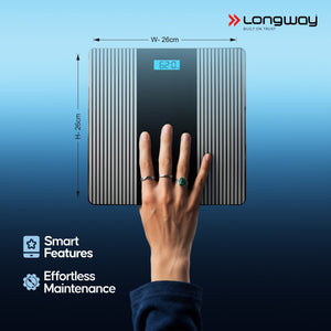 Longway Weight Machine for Home | Digital Bathroom Scale for Human Body Weight Measurement | Extra Thick Tempered Glass with LCD Display (36 Months Warranty | Max Weight 180Kgs | Strive)