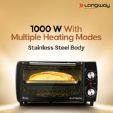 Longway Royal OTG 12 Ltr Oven Toaster Griller with Heating Modes | Temperature Timer Control for Baking Pizza, Cake, Grilling Chicken & Toasting Bread|1 Year Warranty (1000 W, Black)