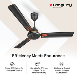 Longway Aero 1200 mm BLDC Ceiling Fan with Remote Control | BEE 5 Star Rated Energy Efficient | Ultra High Speed 3 Blade Anti-Dust Decorative Ceiling Fan