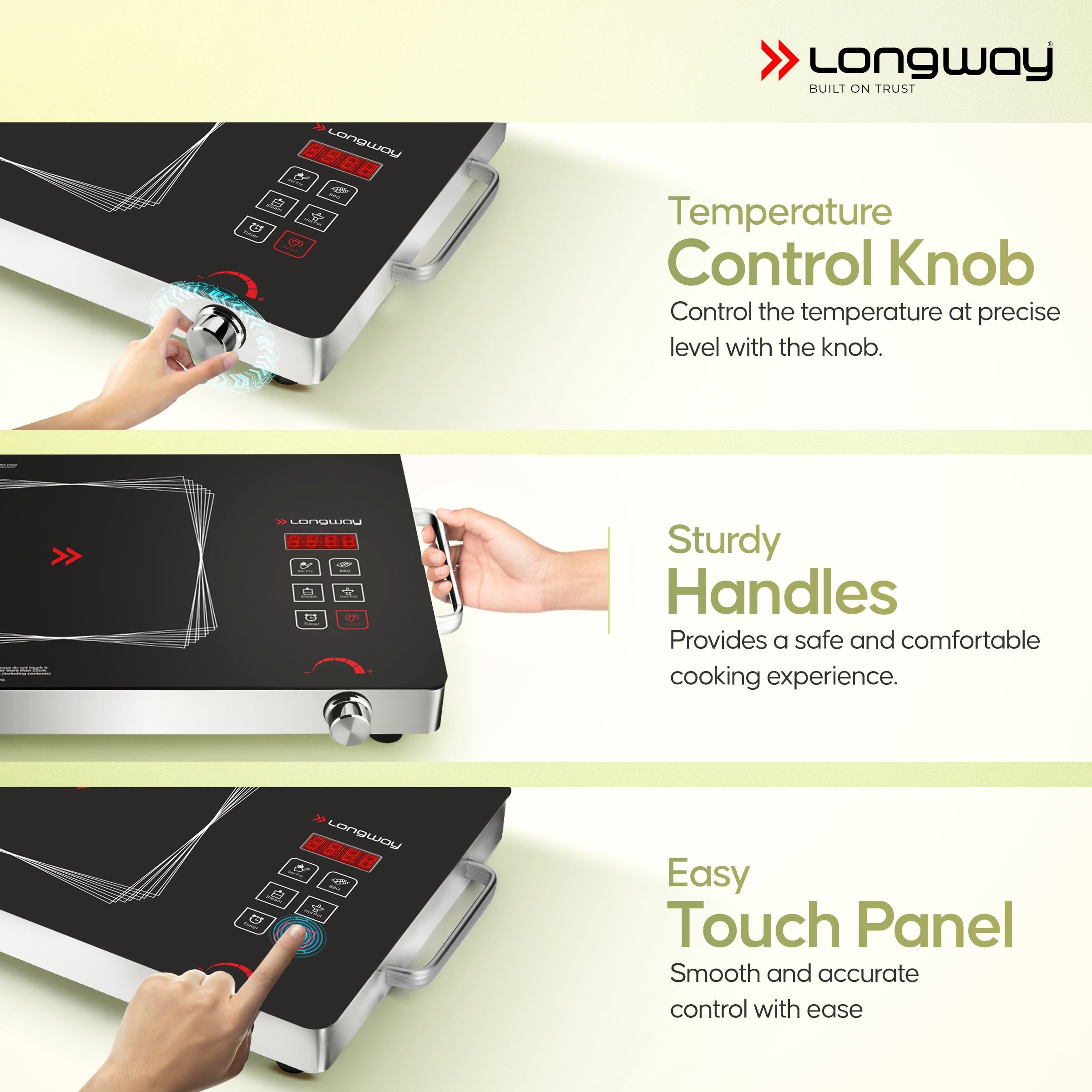 Longway Infralite Pro ICT 2200 W Infrared Cooktop with Free Stainless Steel Grill | Auto Shut Off & Overheat Protection