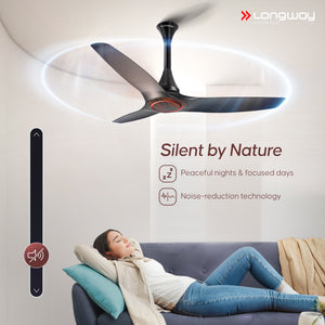 Longway Glideon 1200mm BLDC Ceiling Fan with Remote Control | Premium Look with Ultra Silent Performance | ABS Blade & Body | BEE 5 Star Rated | Anti-Dust Decorative Ceiling Fan | 5 Years Warranty