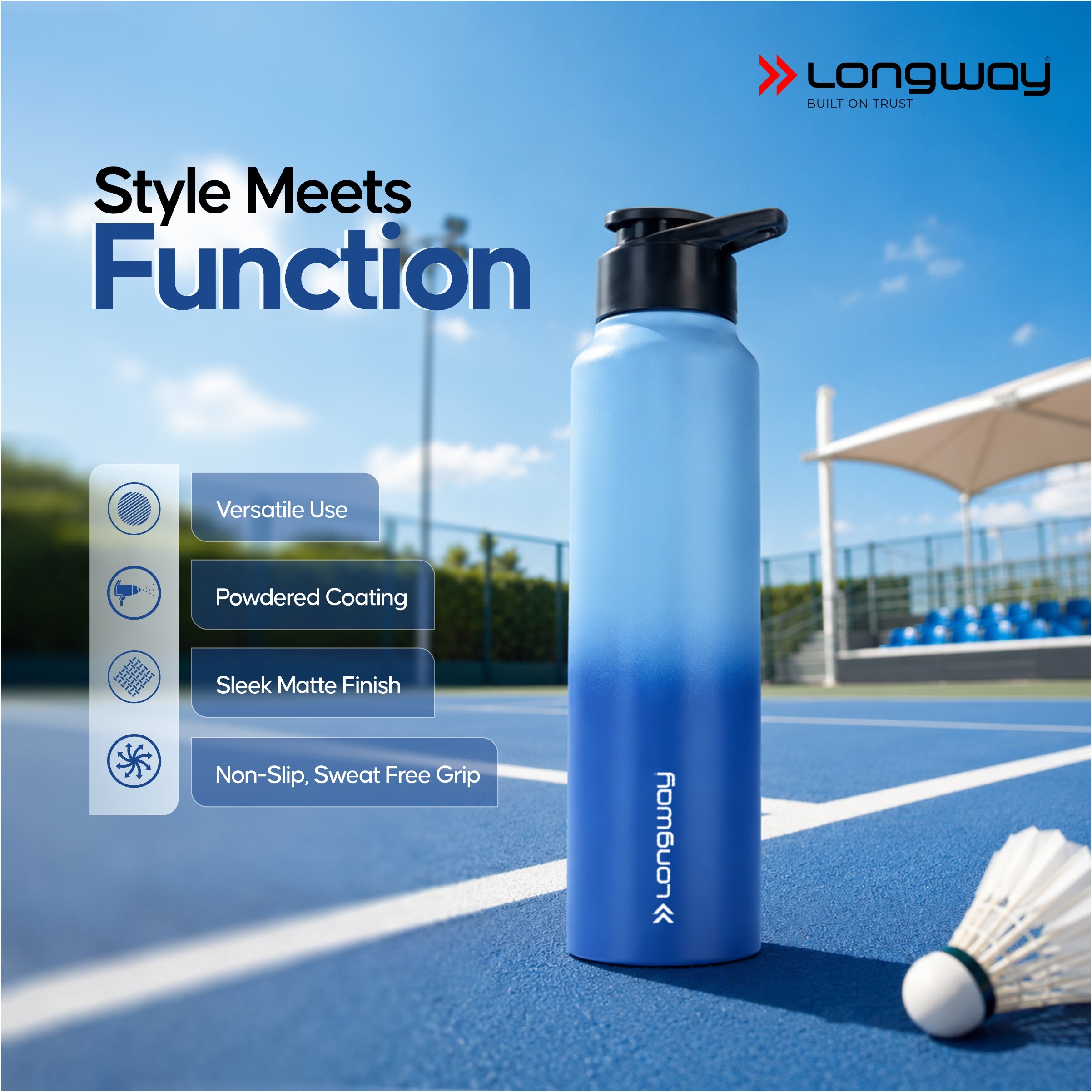 Longway Rush 1 Ltr Stainless Steel Water Bottle | Leak-Proof & Rust-Free Design | Perfect for School, Office, Home, Gym, Travel & Ideal for Men, Women & Kids (1000 ml)