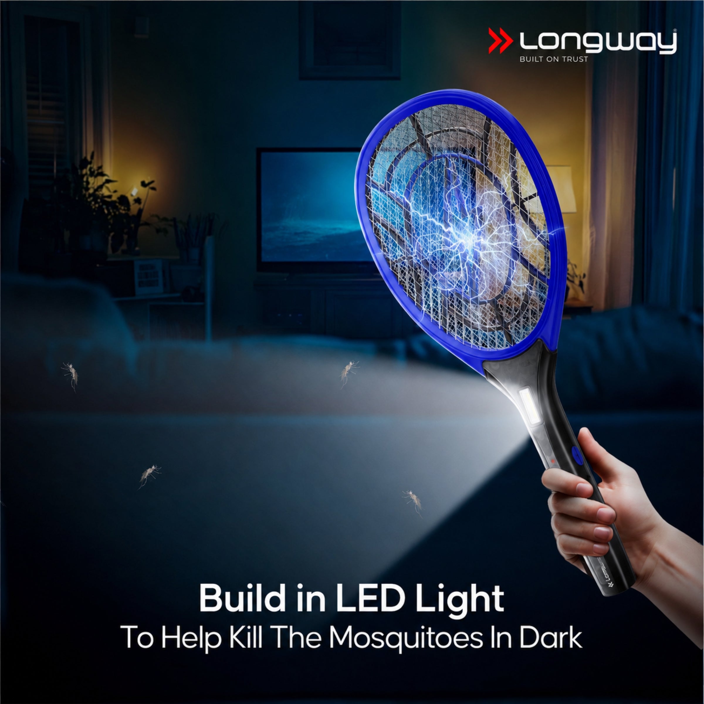 Longway Zappy Rechargeable Mosquito Racket | 3500V DC Voltage on the Net Mesh| Insect Killer Bat | 500mAH Battery | Large Net Area for Better Coverage | Long Lasting Internal Battery | 1 Year Warranty