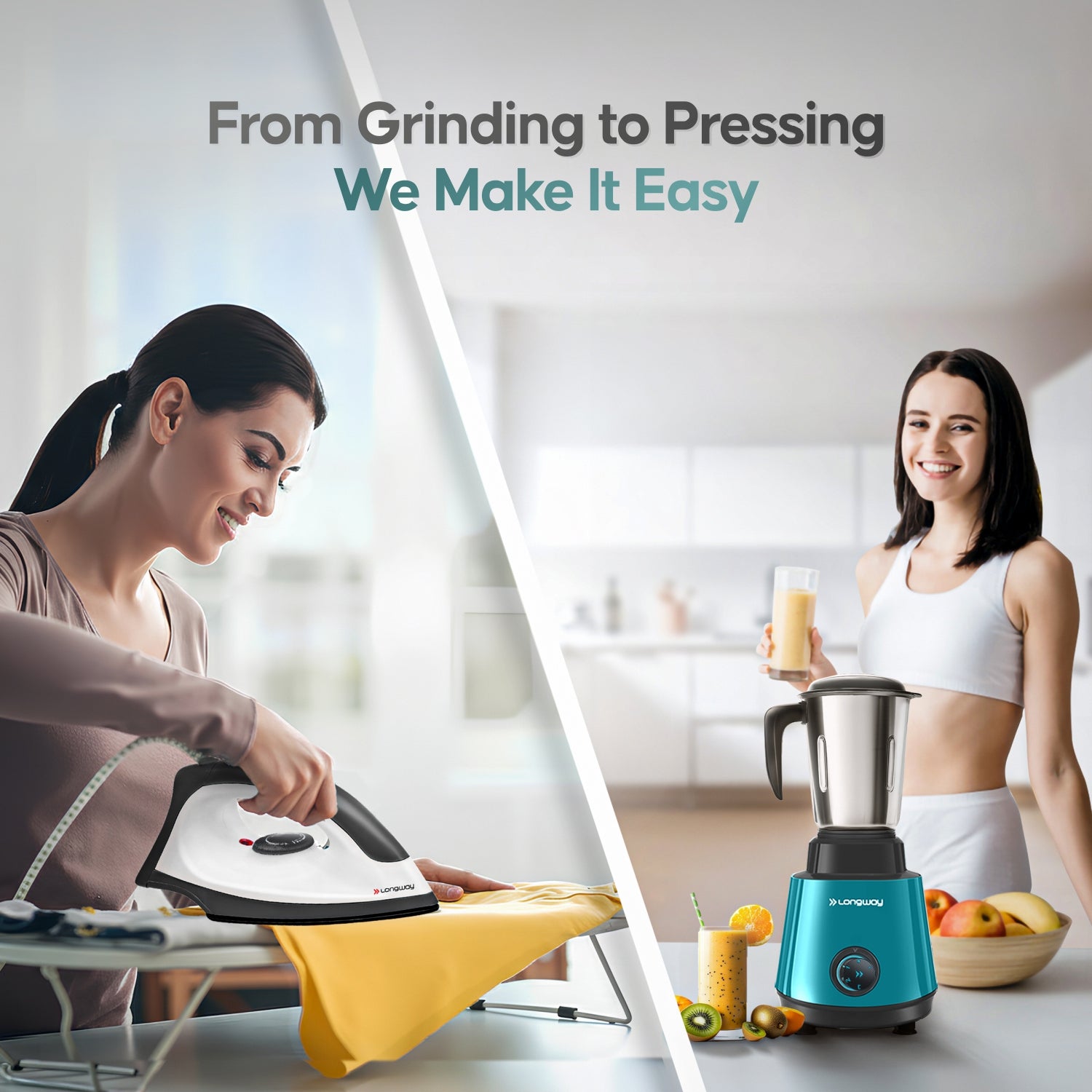 Longway Super Pro Juicer Mixer Grinder | Up to 500 - 750 Watt Max Output Powerful Motor | for Grinding, Mixing, Juicing | 2 Year Warranty