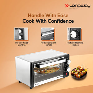 Longway Royal Plus OTG 12 Ltr Oven Toaster Griller with Multiple Heating Modes | Temperature Timer Control for Baking Pizza, Cake, Grilling Chicken & Toasting Bread|1 Year Warranty (800W, Silver)